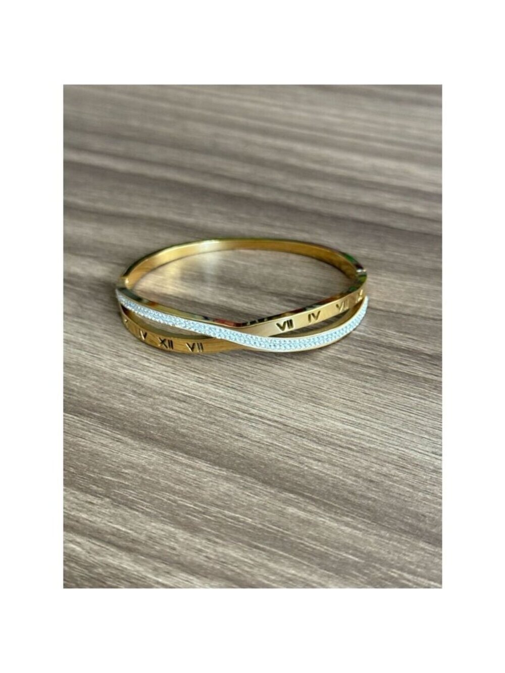 Gold Roman Numeral Bangle Bracelet Q1030 - Picture 2 of 4